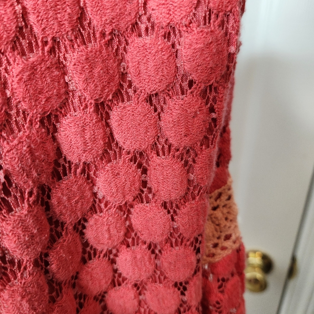 Solitaire Dress Mini Crochet Lace Retro Boho Chic Orange Pink Peach Size Small - Picture 8 of 10